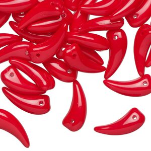 Bead, pressed glass, opaque red, 15x6mm talon. Sold per 1-ounce pkg, approximately 60 beads.