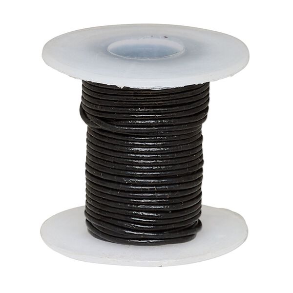 Cord, leather (dyed), black, 0.5-0.8mm round. Sold per 5-yard spool. image number 0