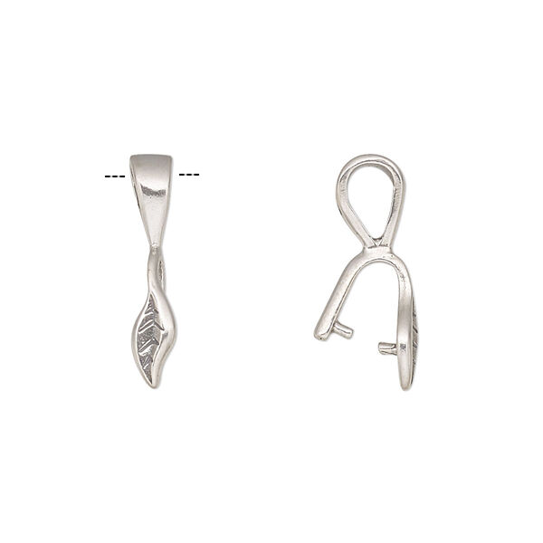 Bail, ice-pick, antiqued sterling silver, 10x4mm with leaf, 5mm grip length. Sold individually. image number 0