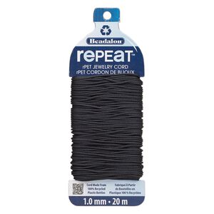 Cord, Beadalon® RePEaT™, recycled polyethylene, black, 1mm, 100-pound test. Sold per 20-meter card.