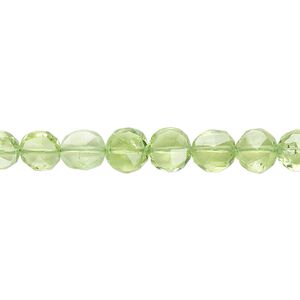 Peridot 1pkg1, hand-cut faceted flat round bead natural 15.5-16 inch 5mm