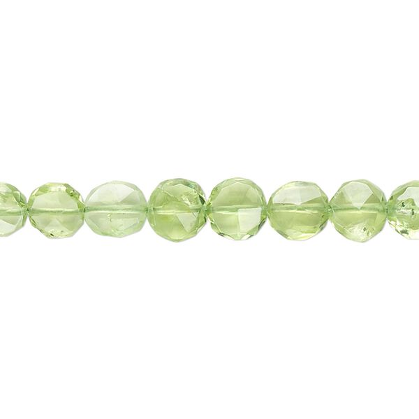 Peridot 1pkg1, hand-cut faceted flat round bead natural 15.5-16 inch 5mm image number 0