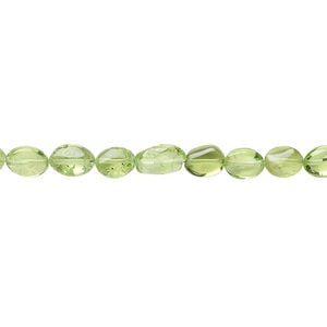 Peridot 1pkg1, hand-cut flat oval bead natural 15.5-16 inch 5x3mm-7x5mm