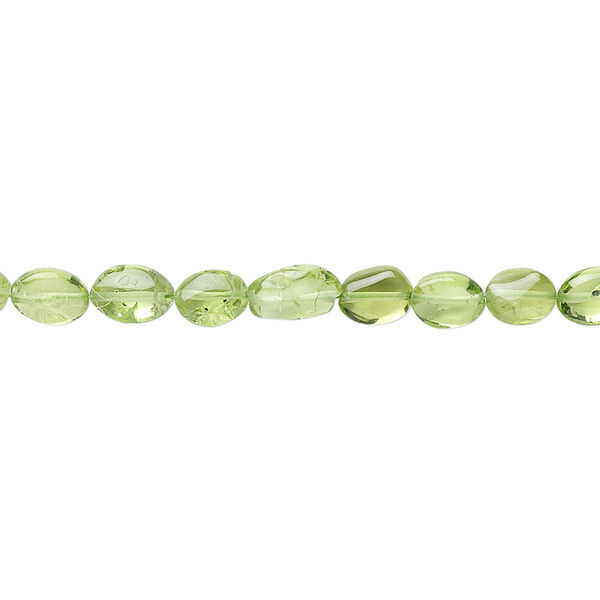 Peridot 1pkg1, hand-cut flat oval bead natural 15.5-16 inch 5x3mm-7x5mm image number 0