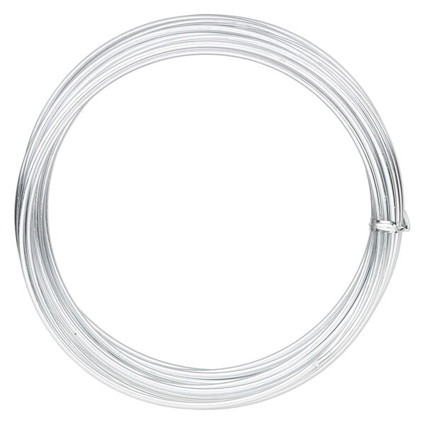 Wire, anodized aluminum, silver, 2.5mm round, 10 gauge. Sold per pkg of 18 feet. image number 0