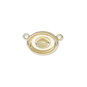 Link, Almost Instant Jewelry®, gold-plated "pewter" (zinc-based alloy), 16x12mm oval with 14x10mm oval setting. Sold per pkg of 2.