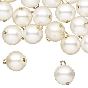 Drop, acrylic, ecru pearl, copper-finished brass, 10mm round. Sold per pkg of 100.