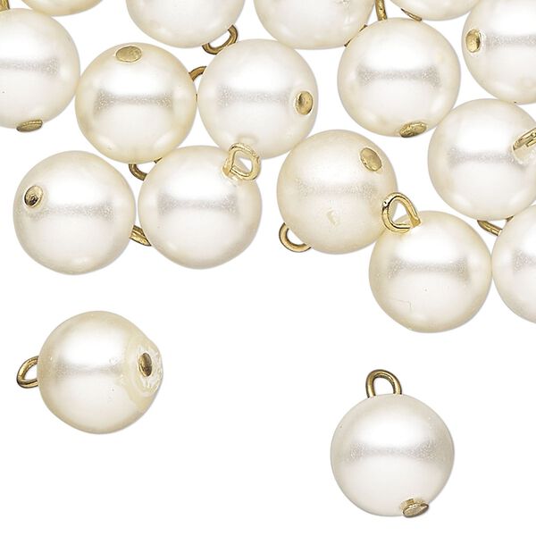 Drop, acrylic, ecru pearl, copper-finished brass, 10mm round. Sold per pkg of 100. image number 0
