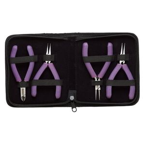 Pliers, Beadalon®, Glimmer series, stainless steel and plastic polymer, pkg/set of 4, lavender speckle, 4-5/8 inches.