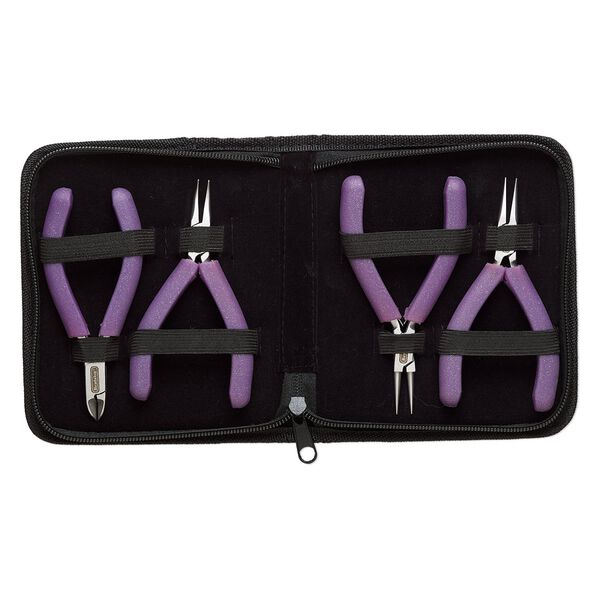 Pliers, Beadalon®, Glimmer series, stainless steel and plastic polymer, pkg/set of 4, lavender speckle, 4-5/8 inches. image number 0
