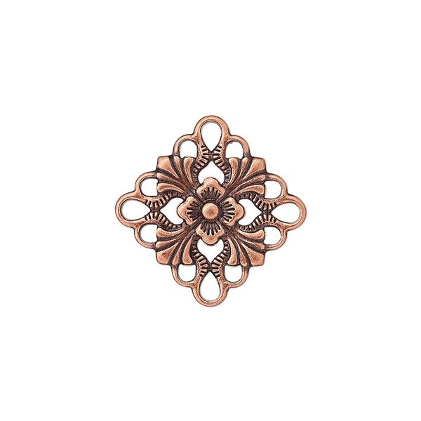 Link, antique copper-plated brass, 20mm single-sided diamond. Sold per pkg of 48. image number 0