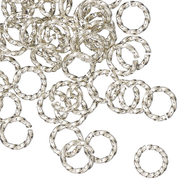 Jump ring, copper / zinc / nickel, nickel silver, 8mm hand-cut twisted round, 5.4mm inside diameter, 16 gauge. Sold per pkg of 50. image number 0