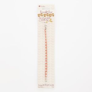 Bracelet component, cotton / silver-finished "pewter" (zinc-based alloy) / steel, orange, 3mm wide rectangle, 6 inches. Sold individually.