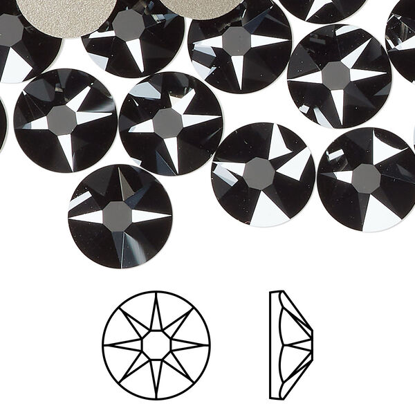 Flat back 96pk jet hematite foil back, Swarovski® 10.912-11.304mm rose round SS48 2088 image number 0