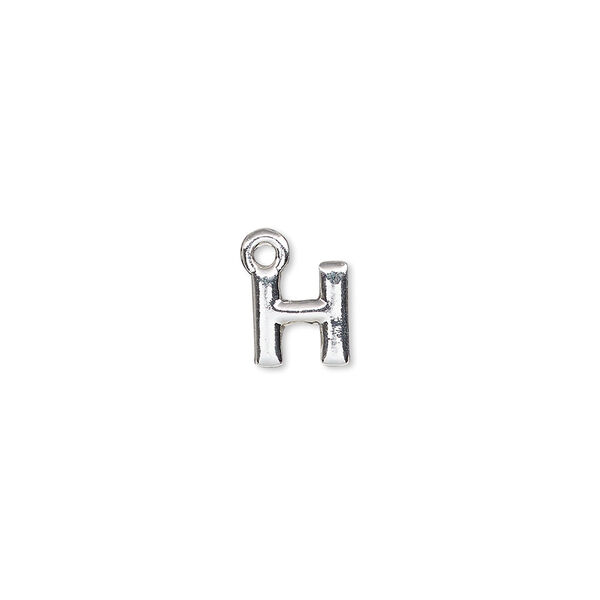Charm, silver-finished "pewter" (zinc-based alloy), 8x7mm alphabet letter H. Sold per pkg of 2. image number 0