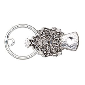 Clasp, alligator clip, antique silver-finished steel and "pewter" (zinc-based alloy), 19x15mm fancy pentagon. Sold individually.