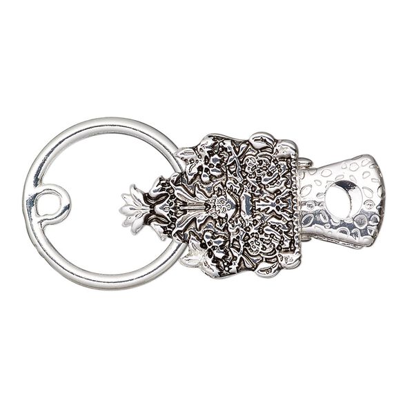 Clasp, alligator clip, antique silver-finished steel and "pewter" (zinc-based alloy), 19x15mm fancy pentagon. Sold individually. image number 0