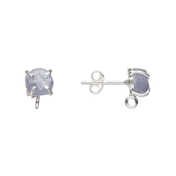 Ear stud, sterling silver and tanzanite (heated), 5-7mm rough nugget with closed loop. Sold per pair. image number 0