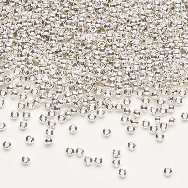 Seed bead, Miyuki, glass, pkg/4g, #11 rocaille, opaque silver-plated, (RR-961). image number 0