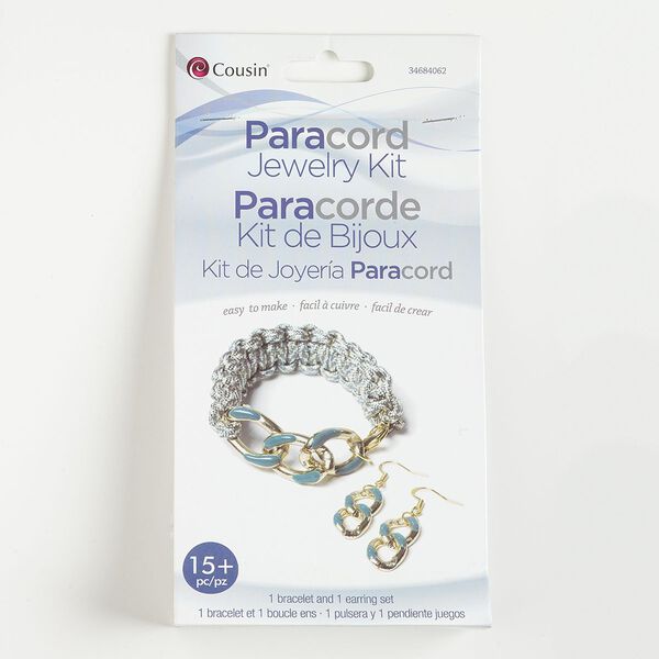 Paracord bracelet and earring kit, nylon / gold-finished steel / brass. Sold per set. image number 0