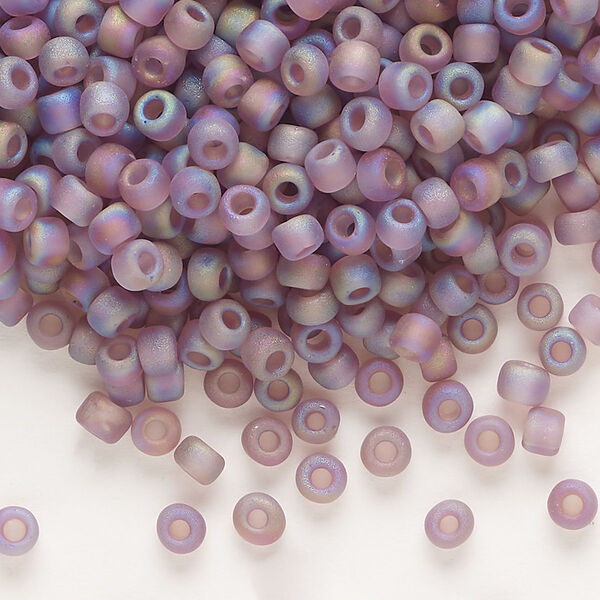 Seed bead, Dyna-Mites™, glass, transparent frosted rainbow amethyst purple, #6 round. Sold per 40-gram pkg. image number 0