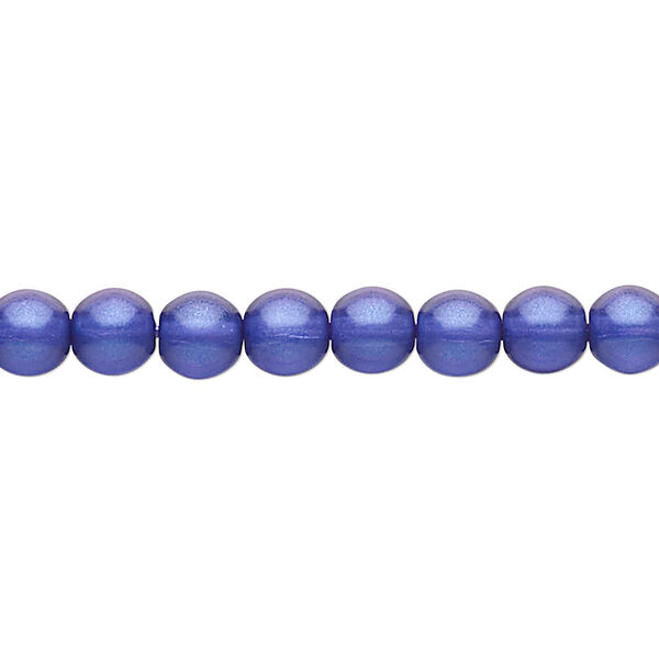 Bead, Czech pressed glass, pearlized dark blue, 6mm round. Sold per 15-1/2" to 16" strand, approximately 65 beads. image number 0