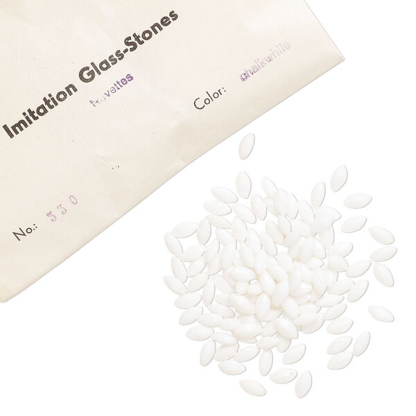 Embellishment, vintage glass, chalkwhite, 8x4mm faceted navette fancy stone. Sold per pkg of 432 (3 gross). image number 0