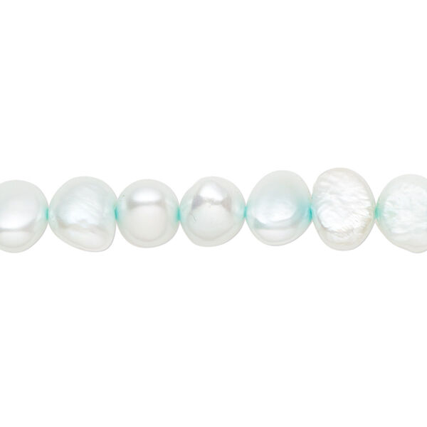 Pearl, cultured freshwater (dyed), sea spray, 6-8mm flat-sided potato with 0.4-0.6mm hole, D grade, Mohs hardness 2-1/2 to 4. Sold per 15-inch strand. image number 0