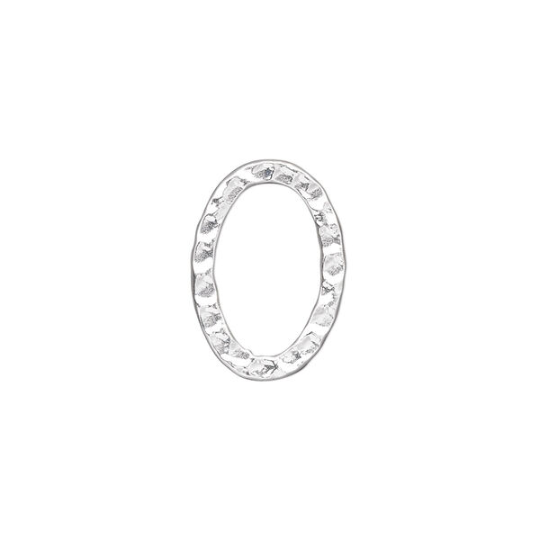 Component, silver-plated steel, 18x13mm double-sided hammered open oval. Sold per pkg of 12. image number 0