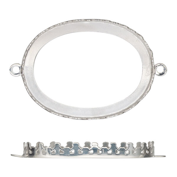 Link, sterling silver, 41.5x32mm oval with decorative trim and open back with 40x30mm oval cabochon bezel setting. Sold individually. image number 0