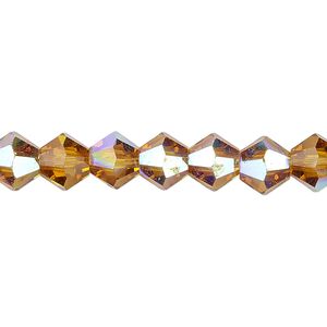 Bead 1pk transparent gold AB, Celestial Crystal® 8mm bicone 15.5-16 inch