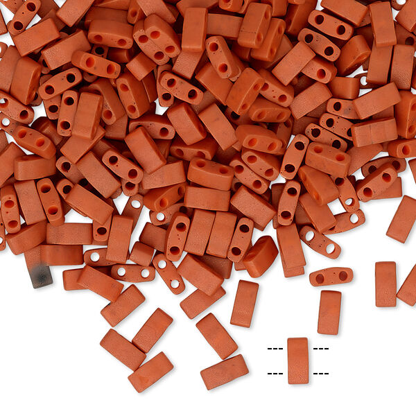 Seed bead, TILA®, glass, pkg/250g, 5x2.3mm half tila rectangle, opaque matte dark orange, (HTL-2315). image number 0