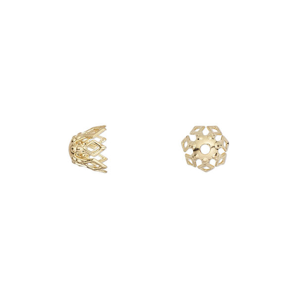 Bead cap, gold-plated brass, 7x5mm fancy basket with diamond cutouts, fits 7-10mm bead. Sold per pkg of 50. image number 0