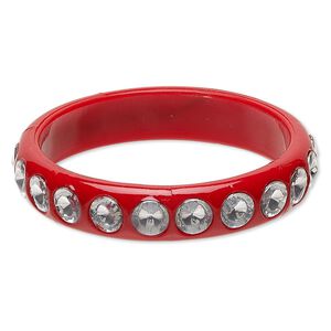 Bracelet, bangle, acrylic, clear and opaque red, 15mm wide, 8 inches. Sold individually.