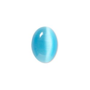 Cabochon, cat's eye glass (fiber optic glass), turquoise blue, 18x13mm calibrated oval, quality grade. Sold per pkg of 6.