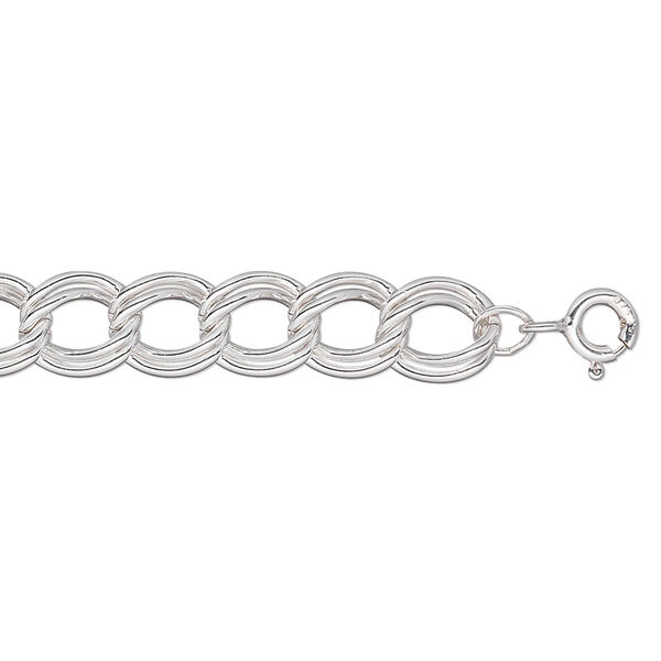 Chain, Argentium® silver, 7mm double oval, 7 inches with springring clasp. Sold individually. image number 0