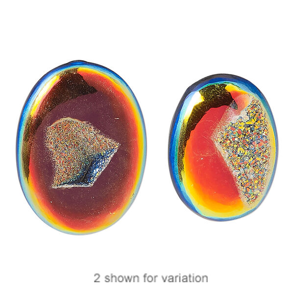 Druzy agate 1pkg1, hand-cut non-calibrated dichroic oval cab C grade, 22x16mm-29x20mm image number 0