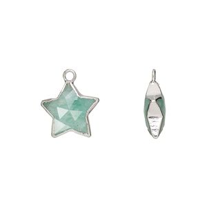 Drop, silver-plated amazonite (natural) and electroplated sterling silver, 12-13mm hand-cut double-sided faceted star, Mohs hardness 6 to 6-1/2. Sold individually.