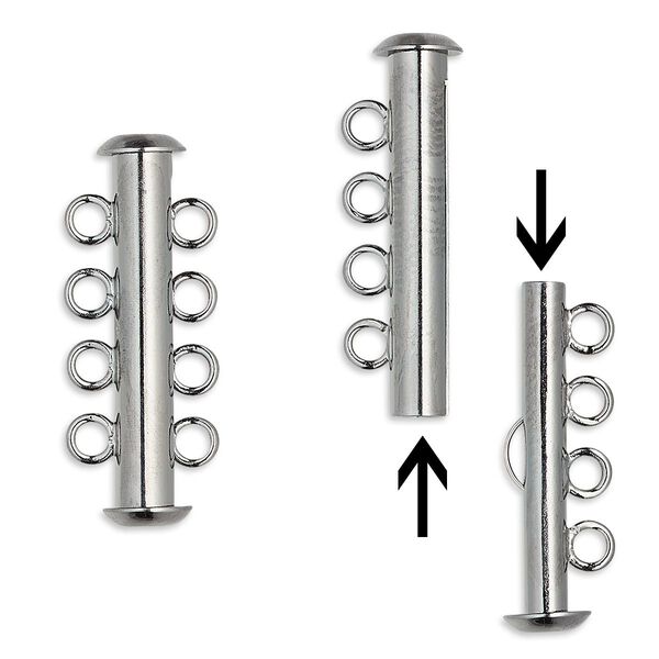 Clasp, 4-strand slide lock, gunmetal-plated brass, 26x6mm tube. Sold per pkg of 10. image number 0