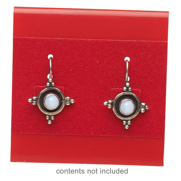 Earring card, plastic and velour, red, 2x2-inch square. Sold per pkg of 100. image number 1