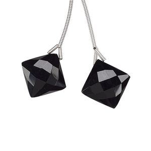 Black onyx 1pkg2, hand-cut top-drilled puffed faceted diamond bead 16mm