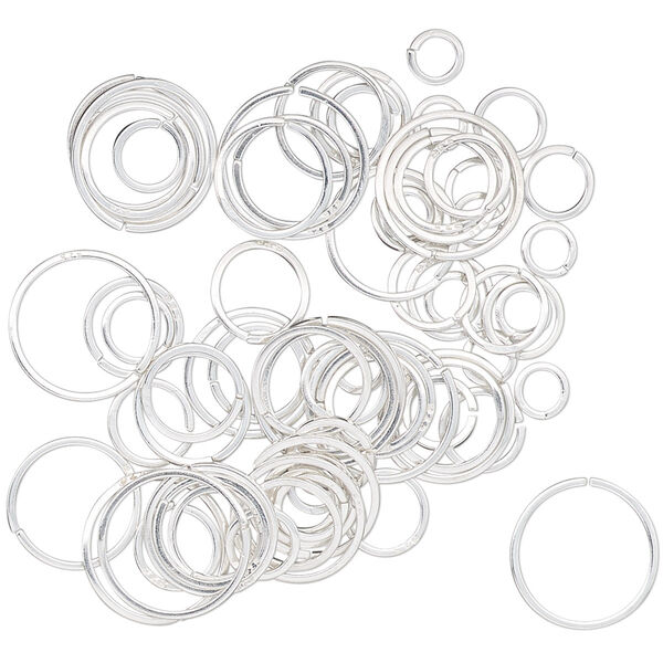 Jump ring mix, sterling silver, 4-10mm round square wire, 2.7-9mm inside diameter, 22 gauge. Sold per 5-gram pkg, approximately 70 jump rings. image number 0