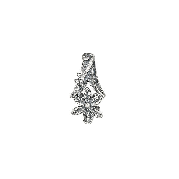 Bail, JBB Findings, ice-pick, antiqued sterling silver, 17x8mm flower, 11mm grip length. Sold individually. image number 0
