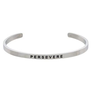 Bracelet, Everyday Jewelry, cuff, stainless steel, 4mm wide with "PERSEVERE," 8 inches. Sold individually.