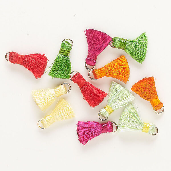 Tassel mix, gold-finished steel and nylon, mixed colors, 20x13mm. Sold per pkg of 12. image number 0