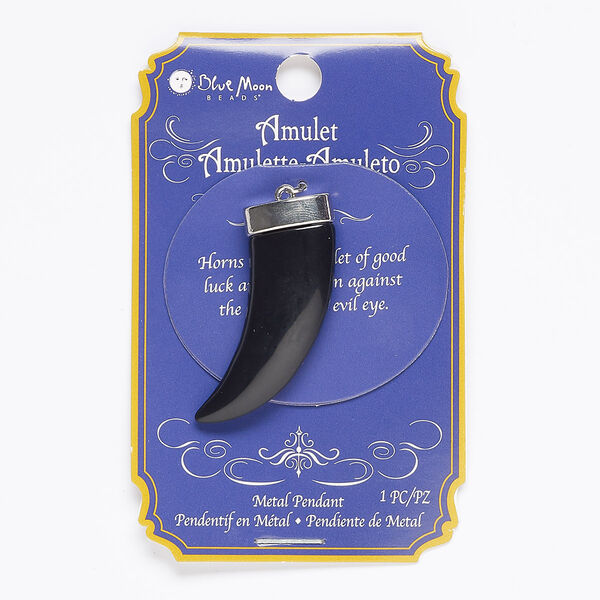 Focal, plastic and silver-finished "pewter" (zinc-based alloy), black, 36x28mm talon, Mohs hardness 6-1/2 to 7. Sold individually. image number 0
