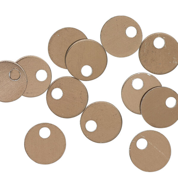 Drop, anodized aluminum, brown, 9mm double-sided flat round blank with 2mm hole, 20 gauge. Sold per pkg of 20. image number 0