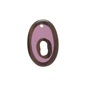 Drop, resin and wood (assembled), lavender, 24x16mm double-sided oval with 7x3.5mm hole. Sold individually.