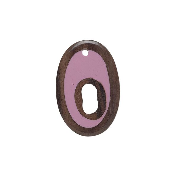 Drop, resin and wood (assembled), lavender, 24x16mm double-sided oval with 7x3.5mm hole. Sold individually. image number 0
