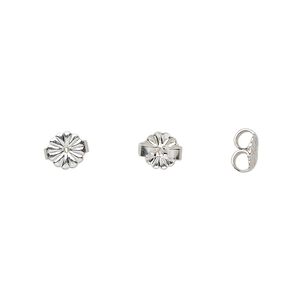 Earnut 1pkg10 sterling silver, 6mm daisy round, 5 pair